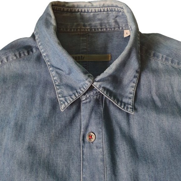 Size L Chest 46-48" Collar 40cm Vintage Short Sleeve Denim Shirt - Picture 2 of 8